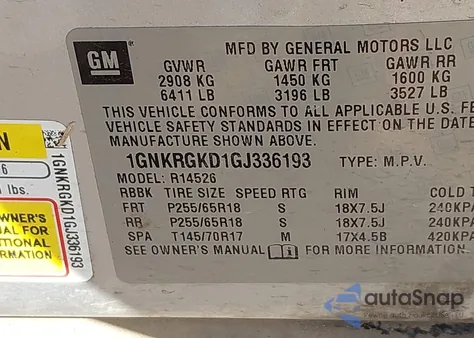 2016 Chevrolet Traverse 1Lt z USA, uszkodzony, nr VIN 1GNKRGKD1GJ336193